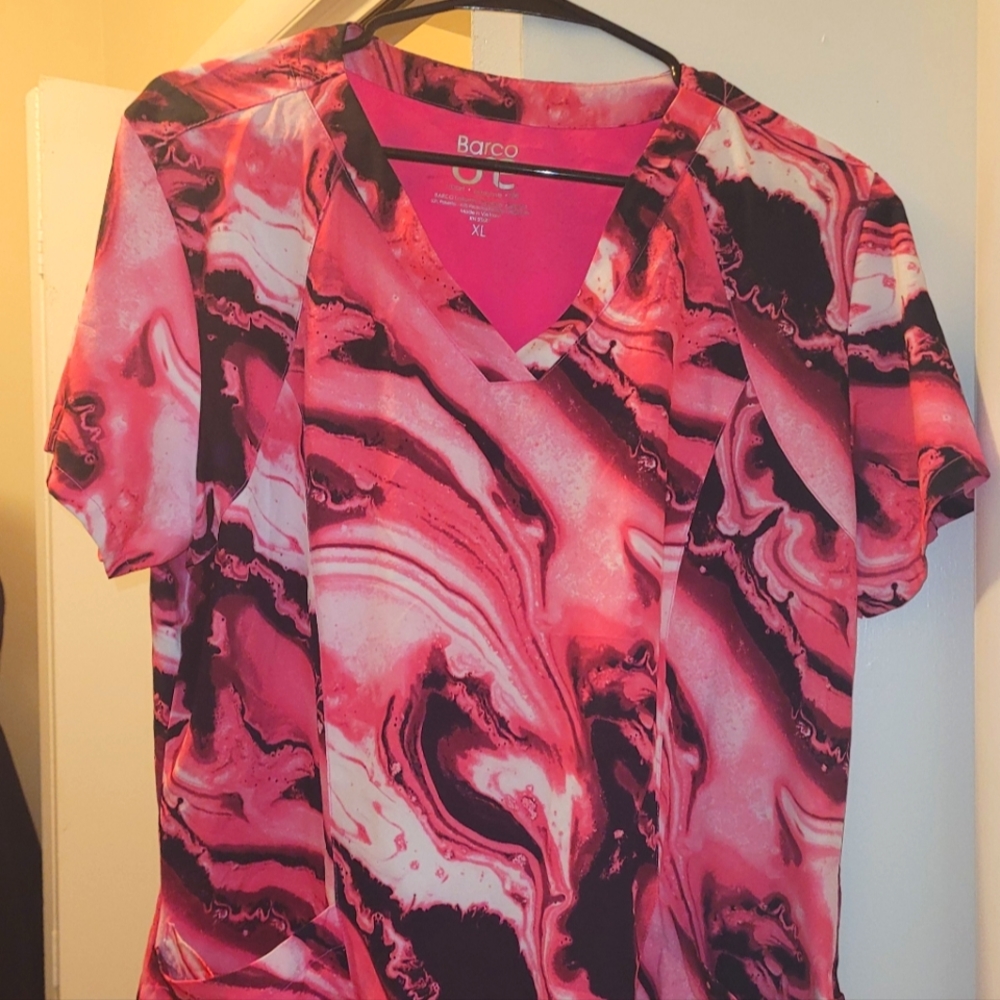Barco Tye Die Pink Swirl scrub top